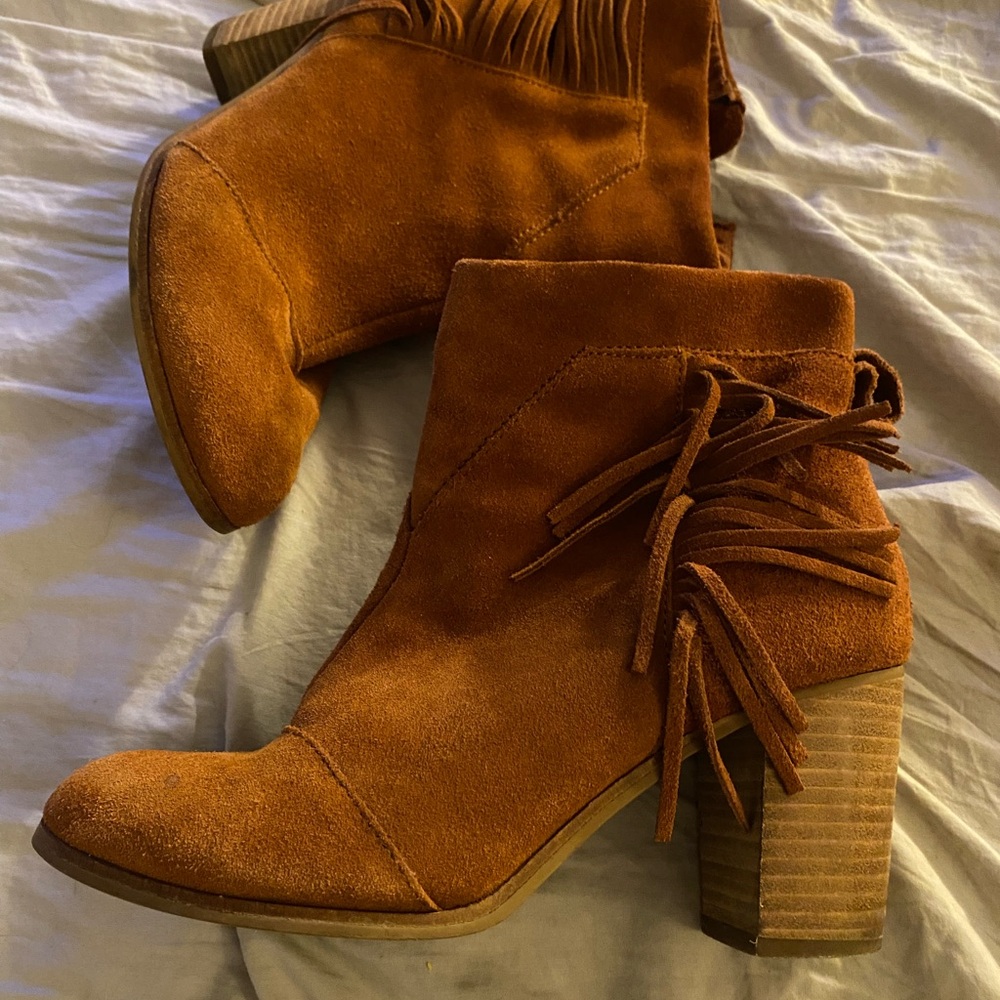 Toms Suede Fringe Ankle Boots - Brown